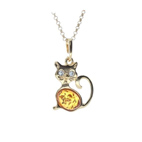 Artisana-Schmuck Bernstein Anhänger Katze (ohne Kette), gefasst in 925/000 Sterling Silber vergoldet von Artisana-Schmuck