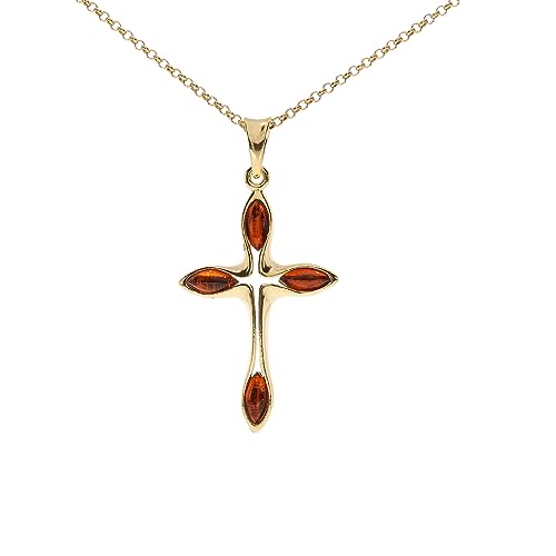 Artisana-Schmuck Bernstein Anhänger Kreuz (ohne Kette), eleganter Anhänger aus Bernstein, gefasst in 925/000 Sterling Silber vergoldet von Artisana-Schmuck