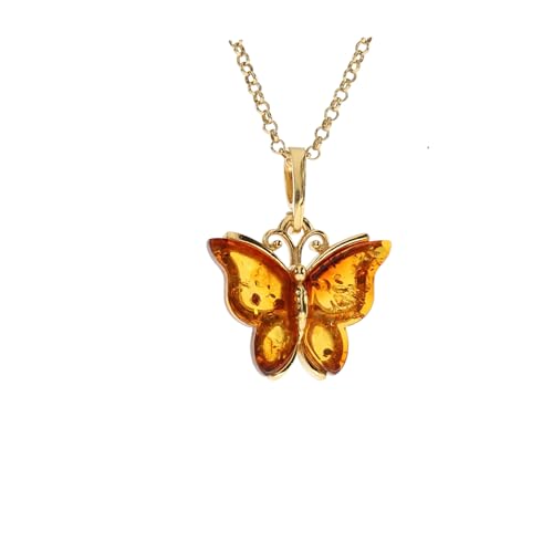 Artisana-Schmuck Bernstein Anhänger Schmetterling (ohne Kette), Anhänger aus Bernstein und 925/000 Sterlingsilber vergoldet von Artisana-Schmuck