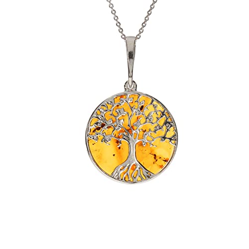 Artisana-Schmuck Eleganter Bernstein Anhänger Lebensbaum (ohne Kette), gefasst in 925/000 Sterling Silber rhodiniert von Artisana-Schmuck
