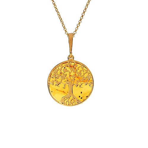 Artisana-Schmuck Eleganter Bernstein Anhänger Lebensbaum (ohne Kette), gefasst in 925/000 Sterling Silber vergoldet von Artisana-Schmuck