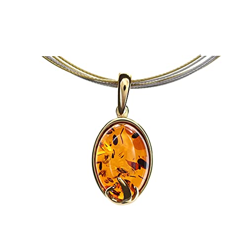 Artisana-Schmuck Bernstein Anhänger, eleganter ovaler Anhänger (ohne Kette) aus Bernstein und 925/000 Sterling Silber vergoldet von Artisana-Schmuck