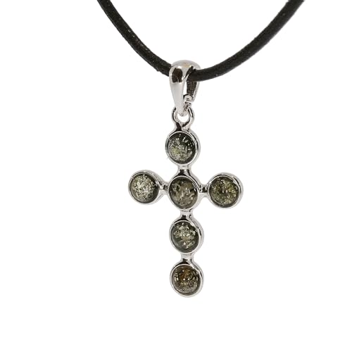 Artisana-Schmuck Moderner Bernstein-Anhänger aus grünem Naturbernstein mit Ziegenlederband und rhodiniertem 925 Sterling Silber – Eleganz trifft auf zeitlose Natürlichkeit von Artisana-Schmuck