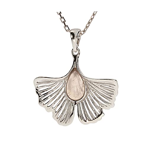 Artisana-Schmuck Rosenquarz Anhänger Ginkgo blüte ( ohne Kette ) , gefasst in 925/000 Sterling Silber rhodiniert von Artisana-Schmuck