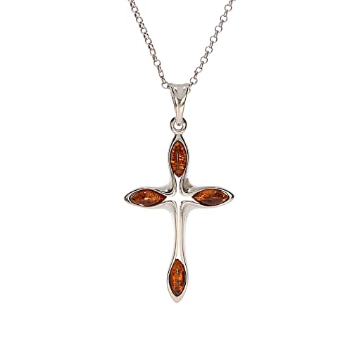 Artisana-Schmuck Bernstein Anhänger Kreuz (ohne Kette, eleganter Anhänger aus Bernstein, gefasst in 925/000 Sterling Silber rhodiniert von Artisana-Schmuck