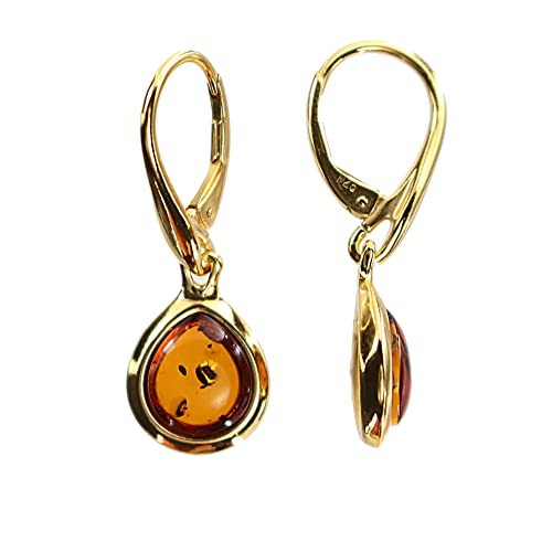 Bernstein Ohrringe, Ohrhänger mit Bernstein, gefasst in 925/000 Sterling Silber vergoldet von Artisana-Schmuck