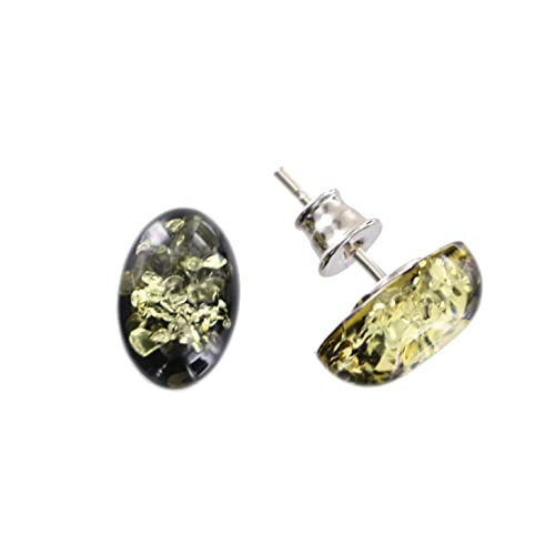 Bernstein Ohrringe, ovale grüne Ohrstecker aus Bernstein und 925/000 Sterling Silber rhodiniert Bernstein Ohrringe, ovale grüne Ohrstecker aus Bernstein und 925/000 Sterling Silber rhodiniert von Artisana-Schmuck
