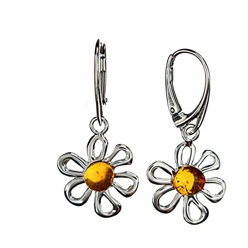 Bernstein Ohrringe in Blumenform, gefasst in 925/000 Sterling Silber rhodiniert von Artisana-Schmuck von Artisana-Schmuck