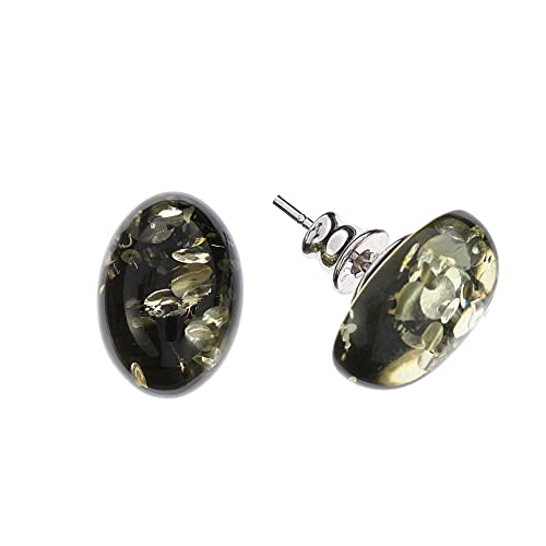Bernstein Ohrringe von Artisana-Schmuck, elegante ovale grüne Ohrringe aus Bernstein und 925/000 Sterling Silber rhodiniert von Artisana-Schmuck
