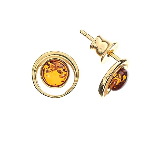Bernstein Ohrringe von Artisana-Schmuck, kleine runde Ohrstecker aus Bernstein, Fassung 925/0000 Sterling Silber vergoldet Bernstein Ohrringe von Artisana-Schmuck, kleine runde Ohrstecker aus Bernstein, Fassung 925/0000 Sterling Silber vergoldet von Artisana-Schmuck