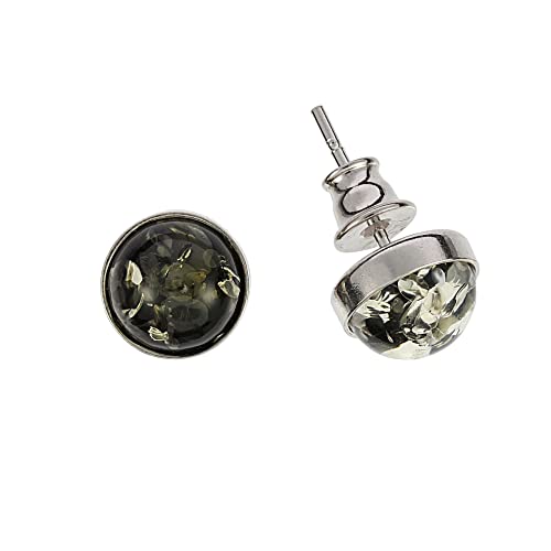 Bernstein Ohrringe von Artisana-Schmuck, runde grüne Ohrstecker, Fassung 925/000 Sterling Silber rhodiniert von Artisana-Schmuck