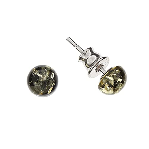 Bernstein Ohrringe von Artisana-Schmuck, runde grüne Ohrstecker mit Bernstein, Fassung 925/000 Sterling Silber rhodiniert Bernstein Ohrringe von Artisana-Schmuck, runde grüne Ohrstecker mit Bernstein, Fassung 925/000 Sterling Silber rhodiniert von Artisana-Schmuck