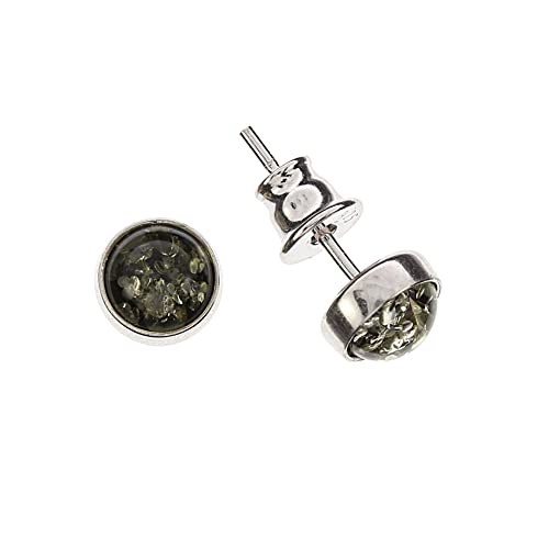 Bernstein Ohrringe von Artisana-Schmuck, kleine runde grüne Ohrstecker aus Bernstein und Fassung 925/000 Sterling Silber rhodiniert Bernstein Ohrringe von Artisana-Schmuck, kleine runde grüne Ohrstecker aus Bernstein und Fassung 925/000 Sterling Silber rhodiniert von Artisana-Schmuck