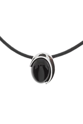 Artisana-Schmuck Onyx Anhänger, moderner Anhänger (mit Lederband) aus Onyx und 925/000 Sterling Silber rhodiniert von Artisana-Schmuck