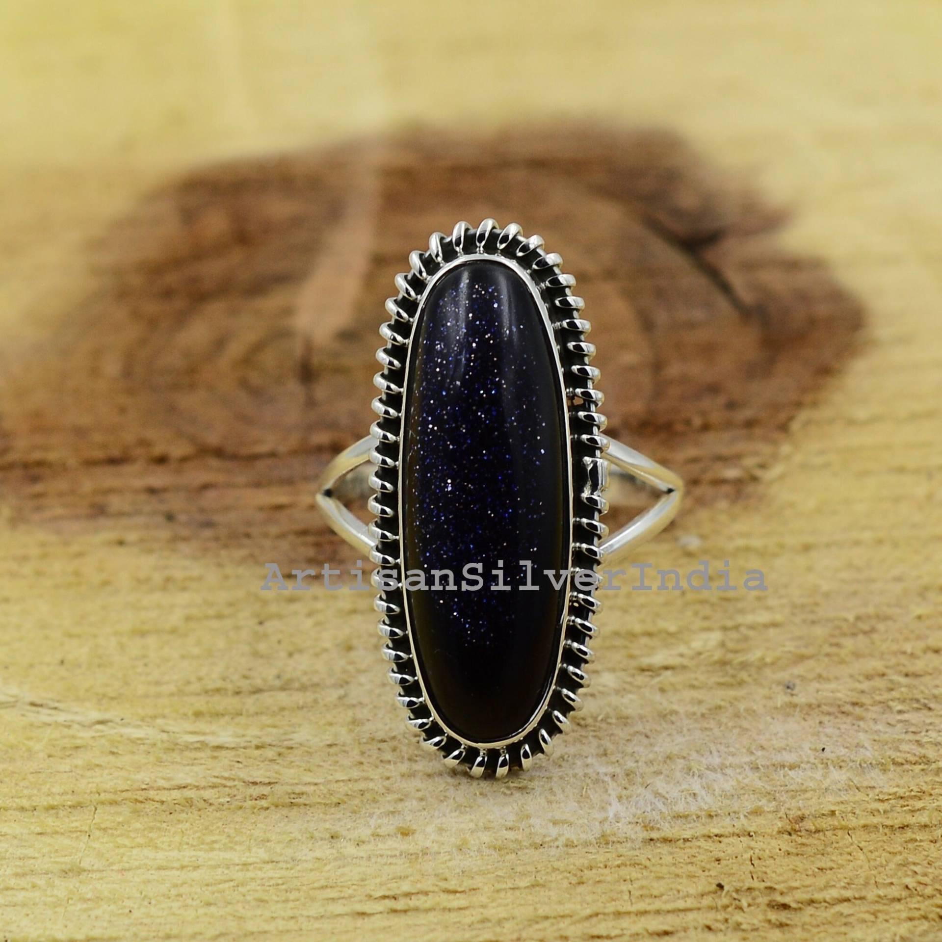 Blau Goldstone Ring, 925 Silber Handgemachter Edelstein Geschenk Für Sie, Frauen Sonnenstein Boho Ringe von ArtisansilverIndia