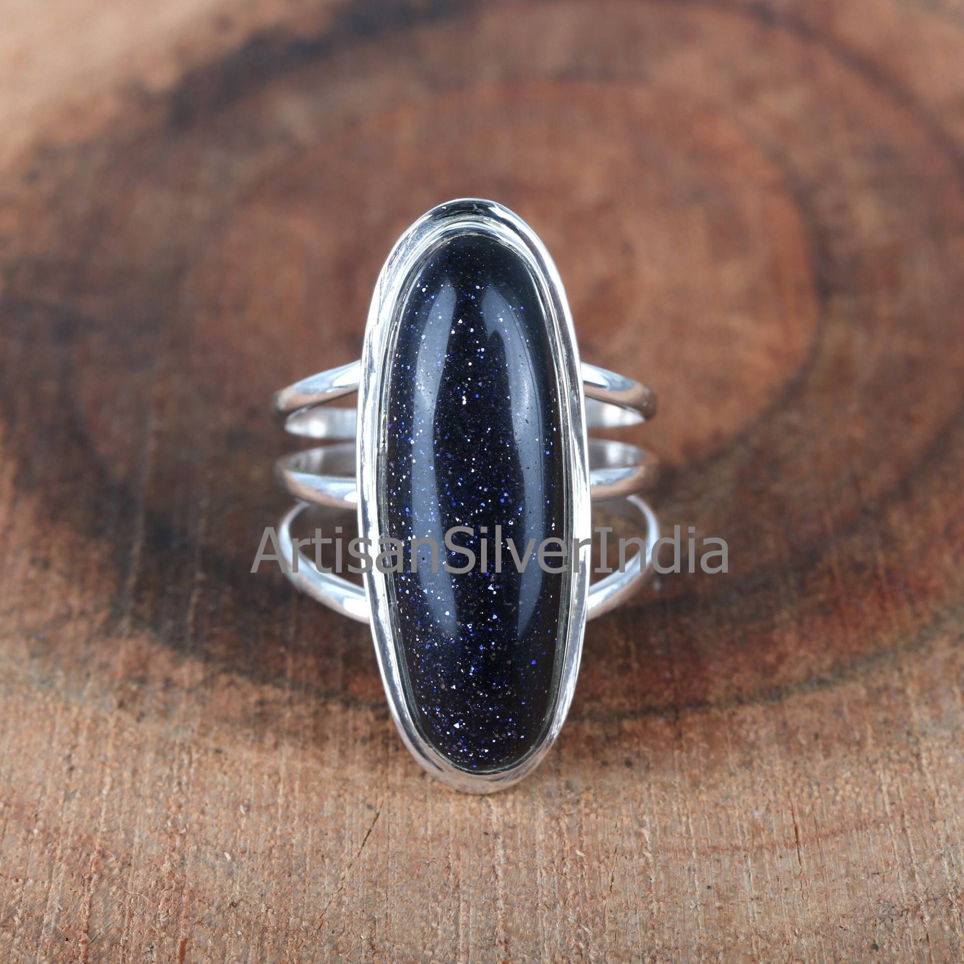 Blau Goldstone Ring, Handgemachter Frauen Geschenk Für Sie, Edelstein Boho Versprechen Weihnachtsverkauf, Jahrestag von ArtisansilverIndia