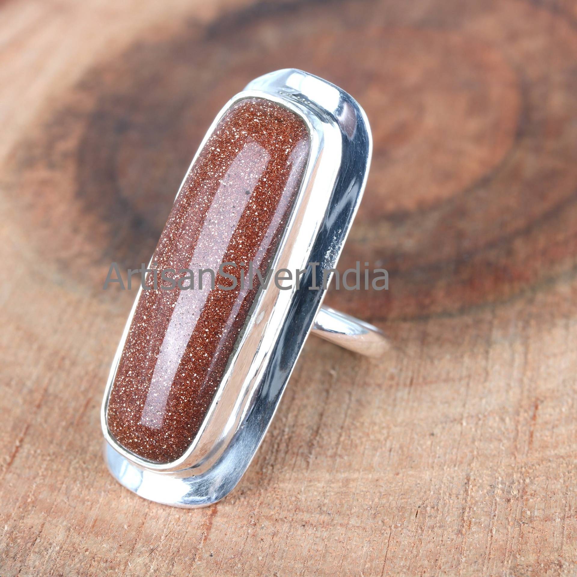 Braun Goldstone Ring, 925 Silber Boho Sandstein Frauen Geschenk Für Jahrestag, Edelstein Alltäglichen Ring von ArtisansilverIndia