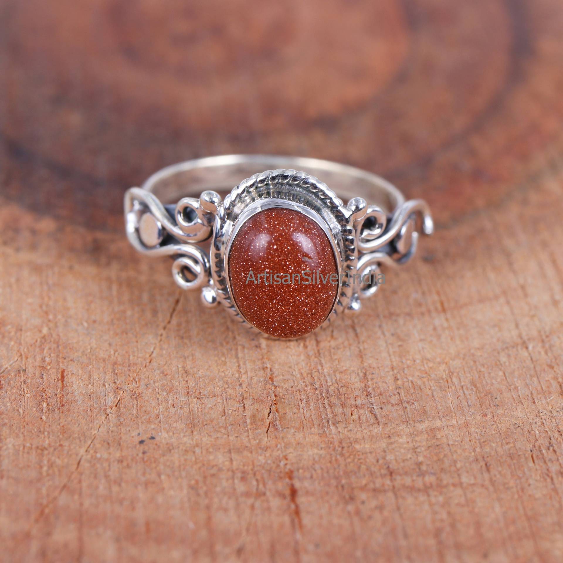 Braun Goldstone Ring, Edelstein 925 Silber Zarte Stapel Frauen Geschenk Für Sie, Fidget Schmuck von ArtisansilverIndia