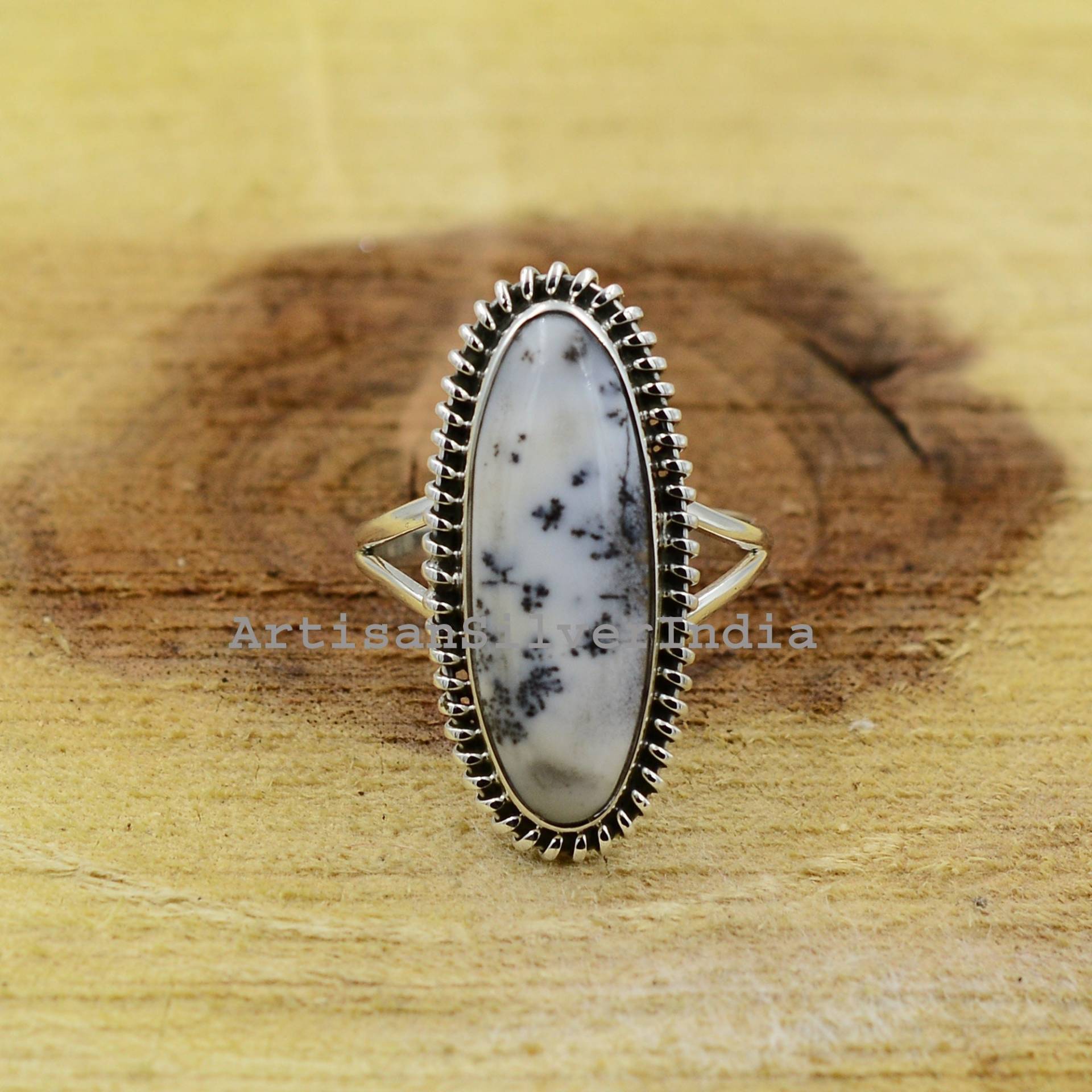 Dendrit Achat Ring, Antiker Edelstein Opal Frauen Jeden Tag 925 Sterling Silber Ring von ArtisansilverIndia