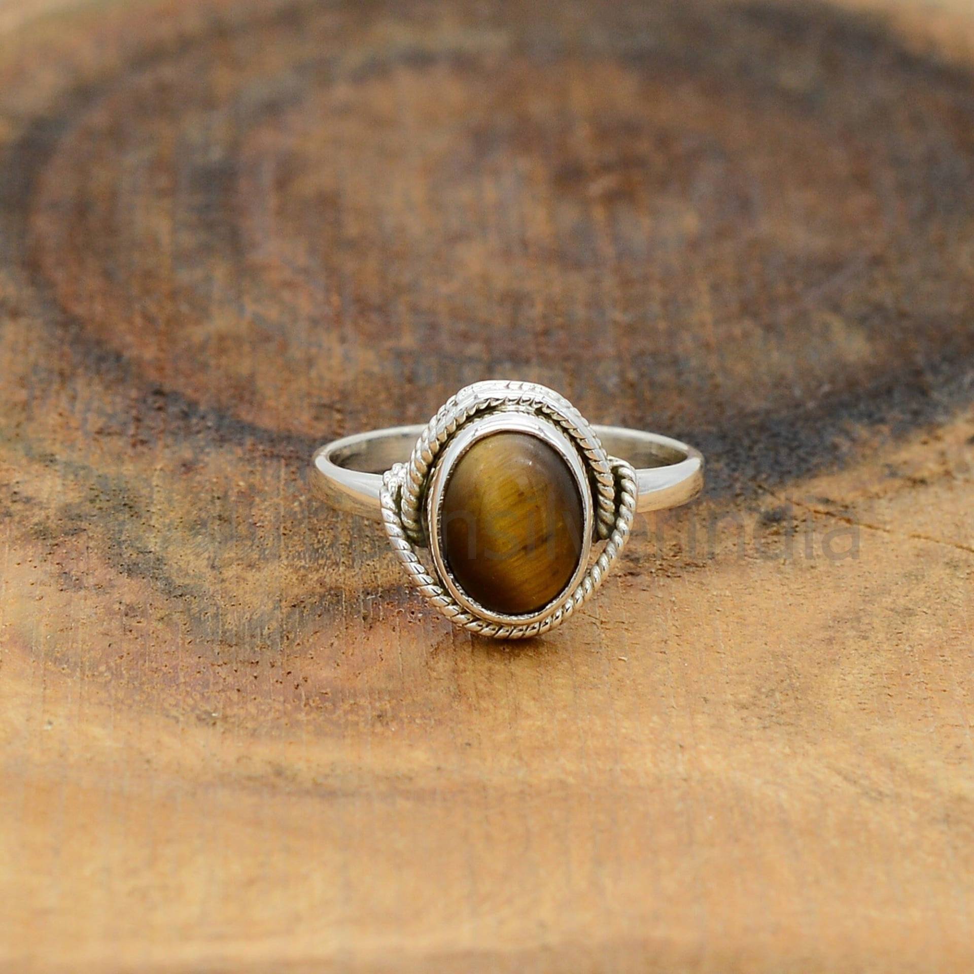 Gelber Tigerauge Ring, 925 Silber Edelstein Handwerker Boho Oxidierter Schmuck Für Frauen von ArtisansilverIndia