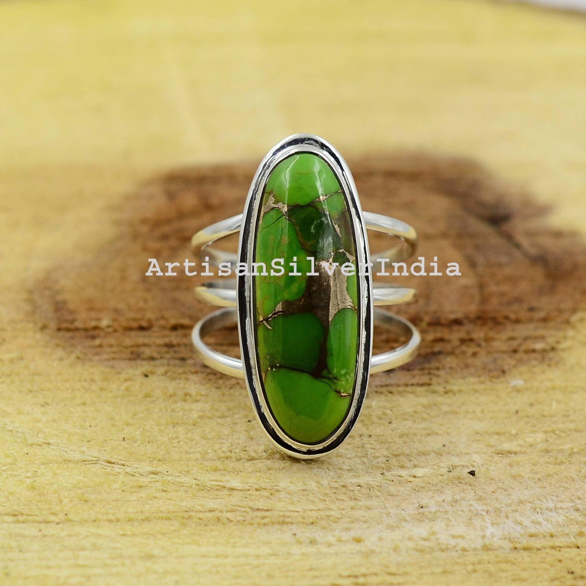 Grüner Kupfer Türkis Ring, 925 Silber Statement Boho Ringe, Frauen Alltagsring, Schmuck von ArtisansilverIndia