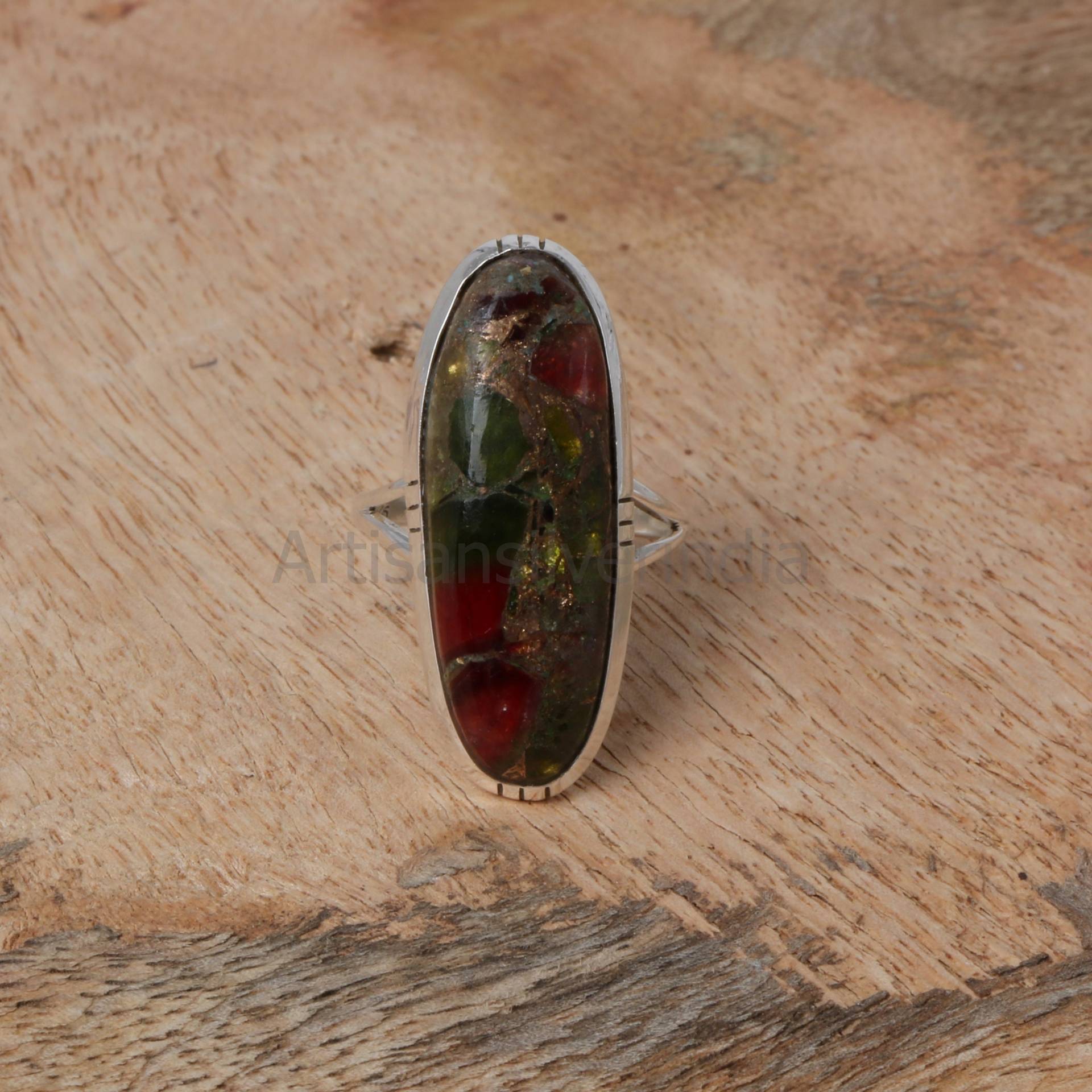 Multi Turmalin Kupfer Türkis Ring, Edelstein Handgemachter Frauen Boho Ringe, 925 Sterling Silber Ring von ArtisansilverIndia