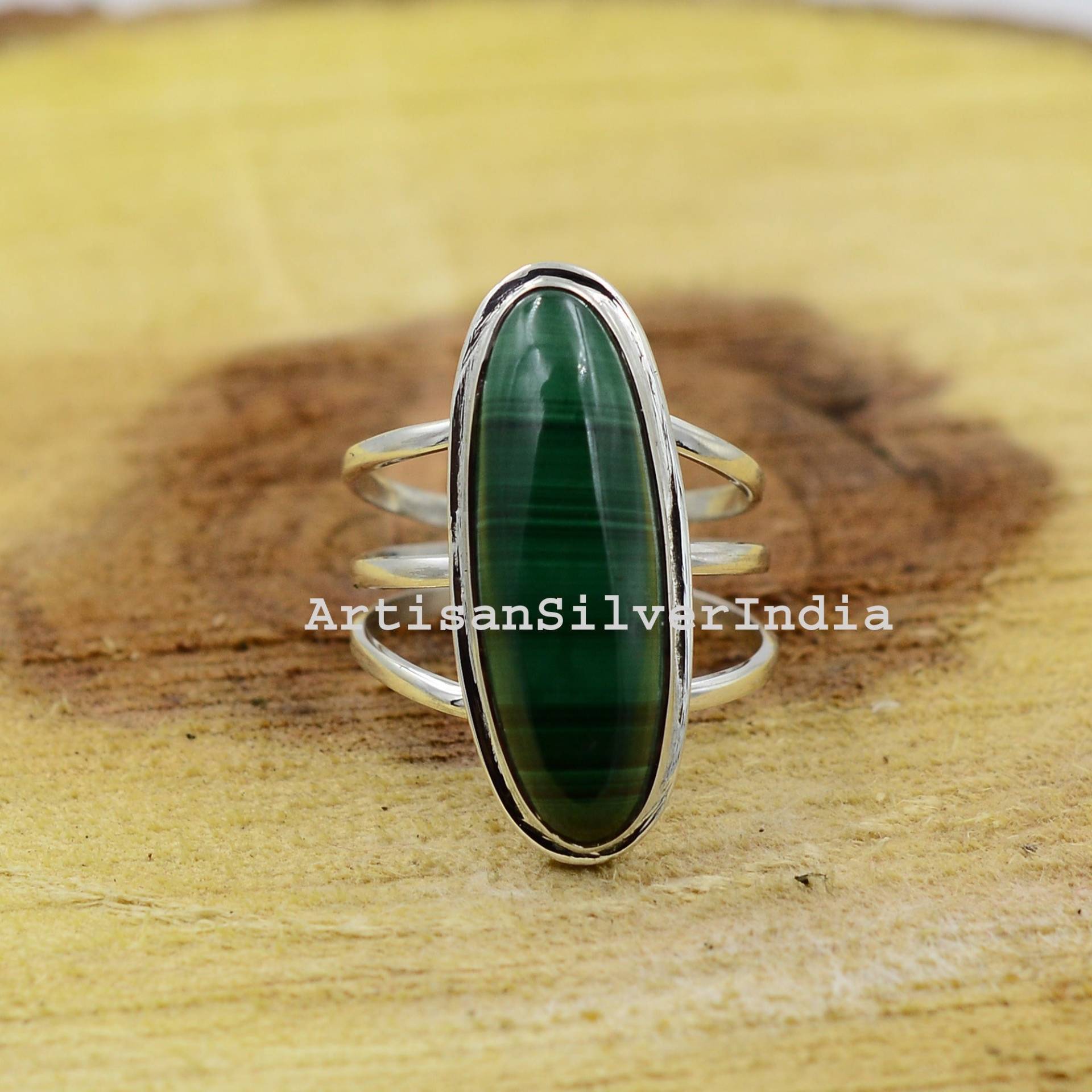 Natürlicher Malachit Silberring, Edelsteinring, Grüner Ring, 925Er Silber Frauen Schmuck Für Sie von ArtisansilverIndia