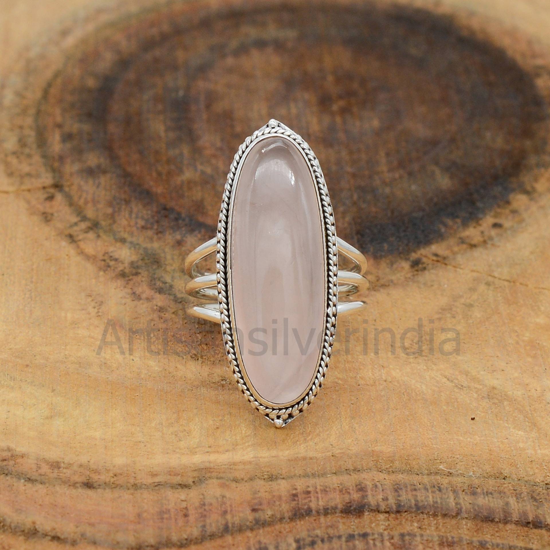 Rosenquarz Ring, Boho Handgemachter Frauen 925 Silber Versprechen Ehering, Weihnachtsgeschenk, Schmuck Für Frau von ArtisansilverIndia