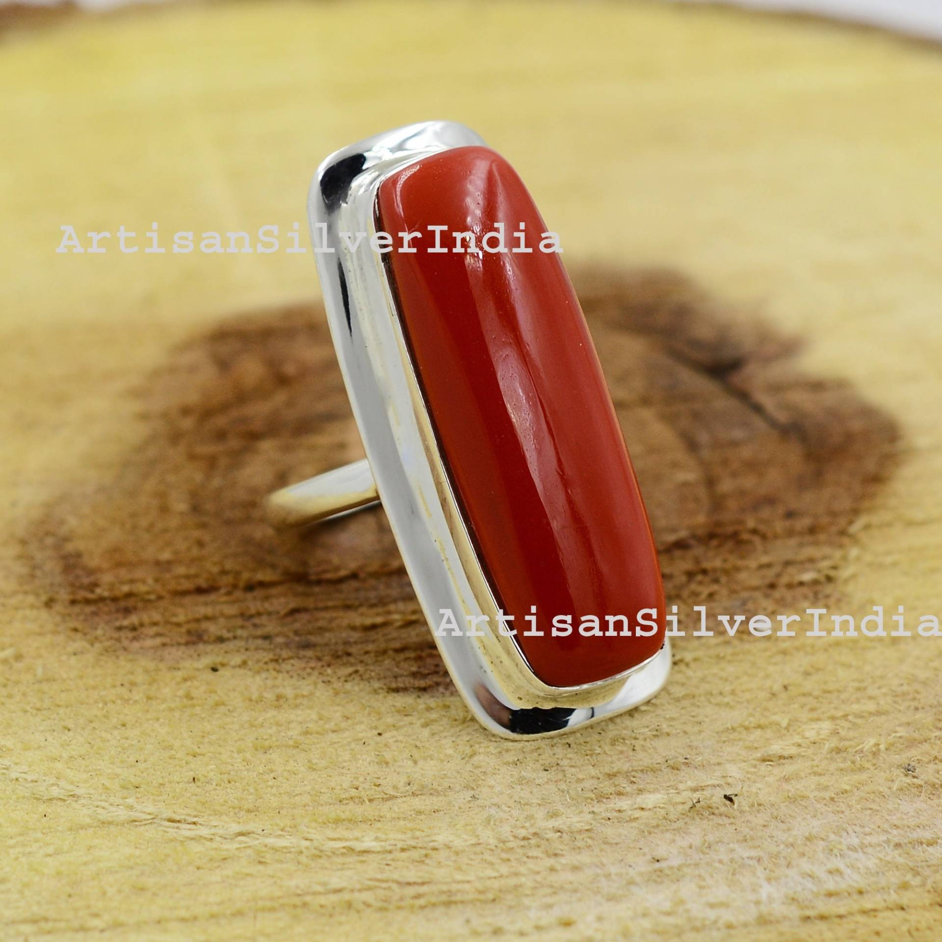 Rote Koralle Ring, Handgemachter Frauen 925 Silber Edelstein Geburtsstein Statement Schmuck, Boho Ringe von ArtisansilverIndia