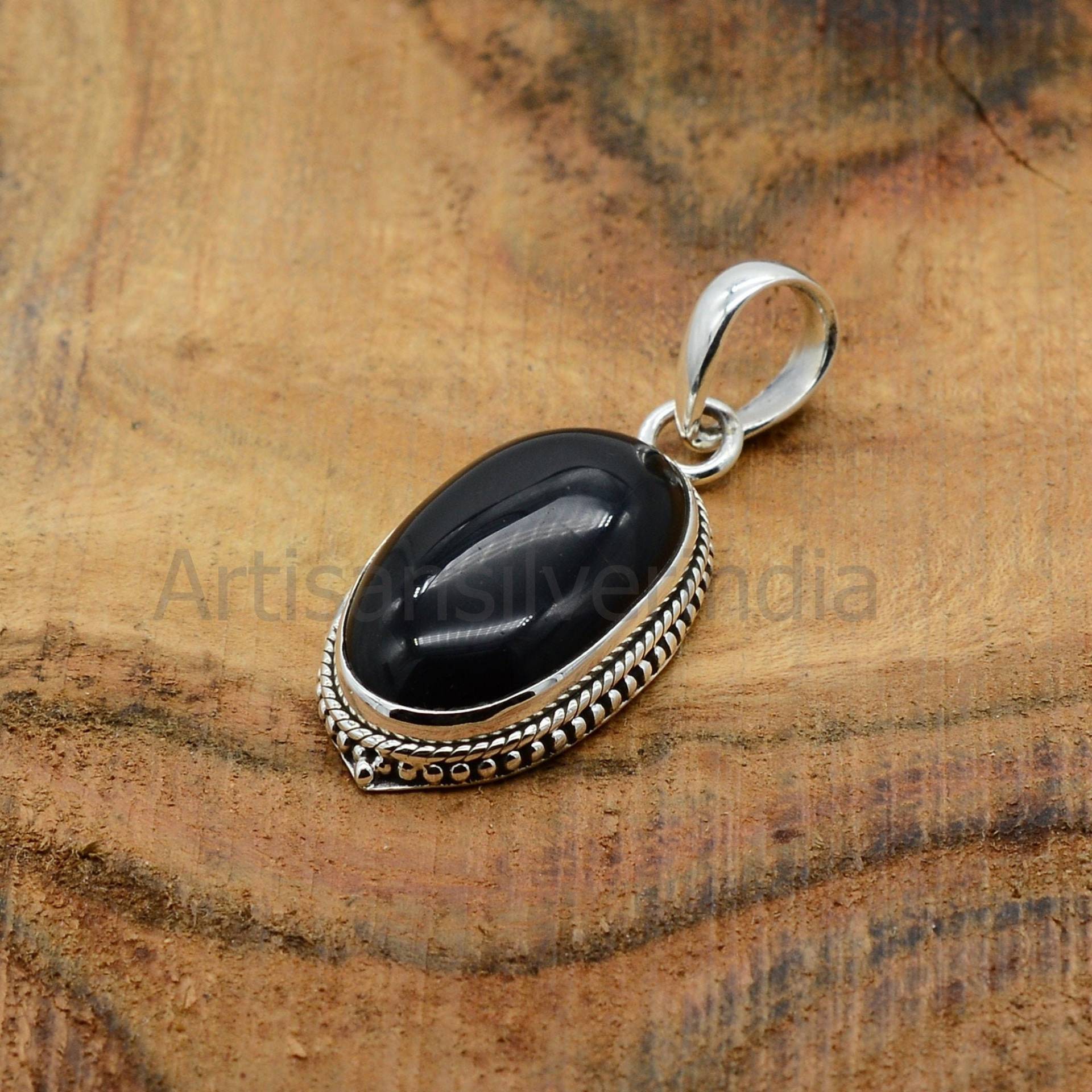 Schwarzer Onyx Anhänger, 925 Silber Edelstein Frauen Geschenk Für Sie, Muttertagsgeschenk, Kettenanhänger, Schmuck von ArtisansilverIndia