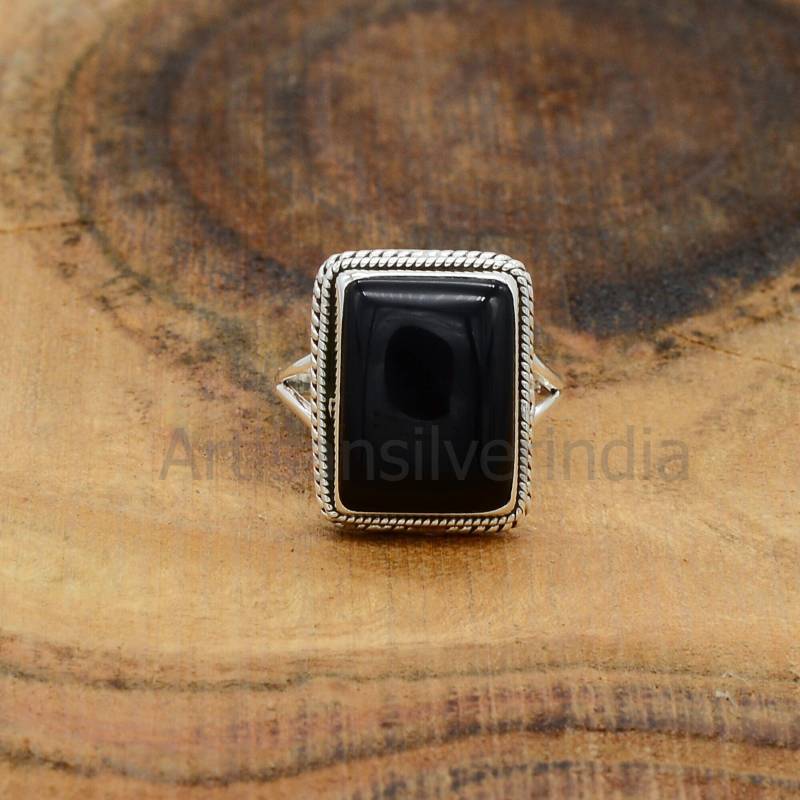 Schwarzer Onyx Ring, Oxidierter Edelstein 925 Silber Handgemachter Alltäglicher Antiker Schmuck Für Mutter von ArtisansilverIndia