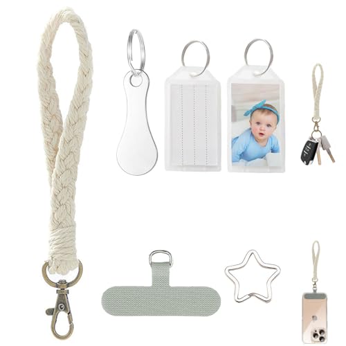 Artisoul Boho Schlüsselanhänger aus Hanf | Kurze Handykette mit Universal-Pad, Einkaufswagenchip, Leerem Fotorahmen zum Selbstgestalten | Personalisierbar & tragbares Design für Damen, 14 cm von Artisoul