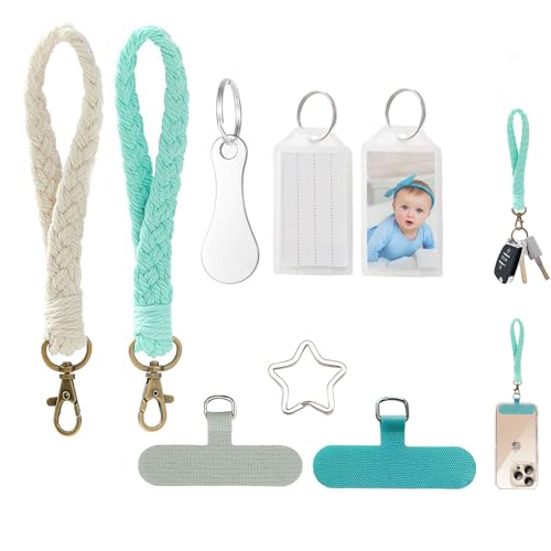 Artisoul Boho Schlüsselanhänger aus Hanf | Kurze Handykette mit Universal-Pad, Einkaufswagenchip, Leerem Fotorahmen zum Selbstgestalten | Personalisierbar & tragbares Design für Damen, 14 cm von Artisoul