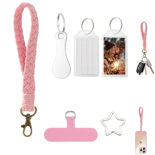 Artisoul Schlüsselanhänger Damen, Schlüsselanhänger Kurz + Handykette Gewebt Handyband + Einkaufswagenchip+ Schlüssel Tag | 18cm Schlüsselband Armband | Handsfree Tragbares Design (Rose) von Artisoul