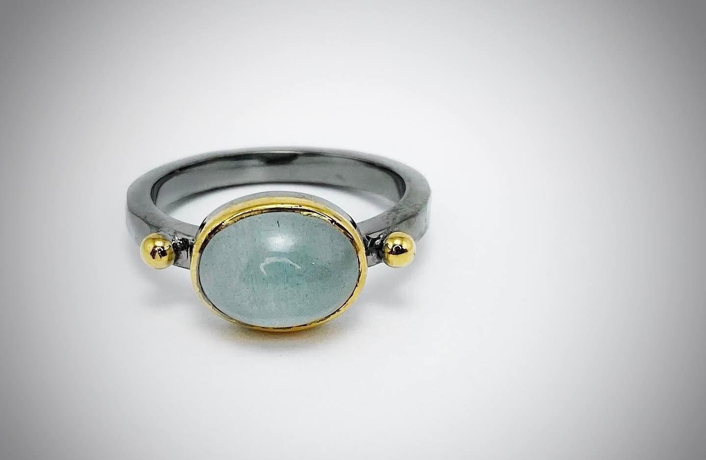 Aquamarin Silber Ring, 24K Vergoldet Schwarz Rhodium Stapelbar Cocktail Einstellbare Daumen Birthstone Versprechen Ring von ArtissimoArtGallery