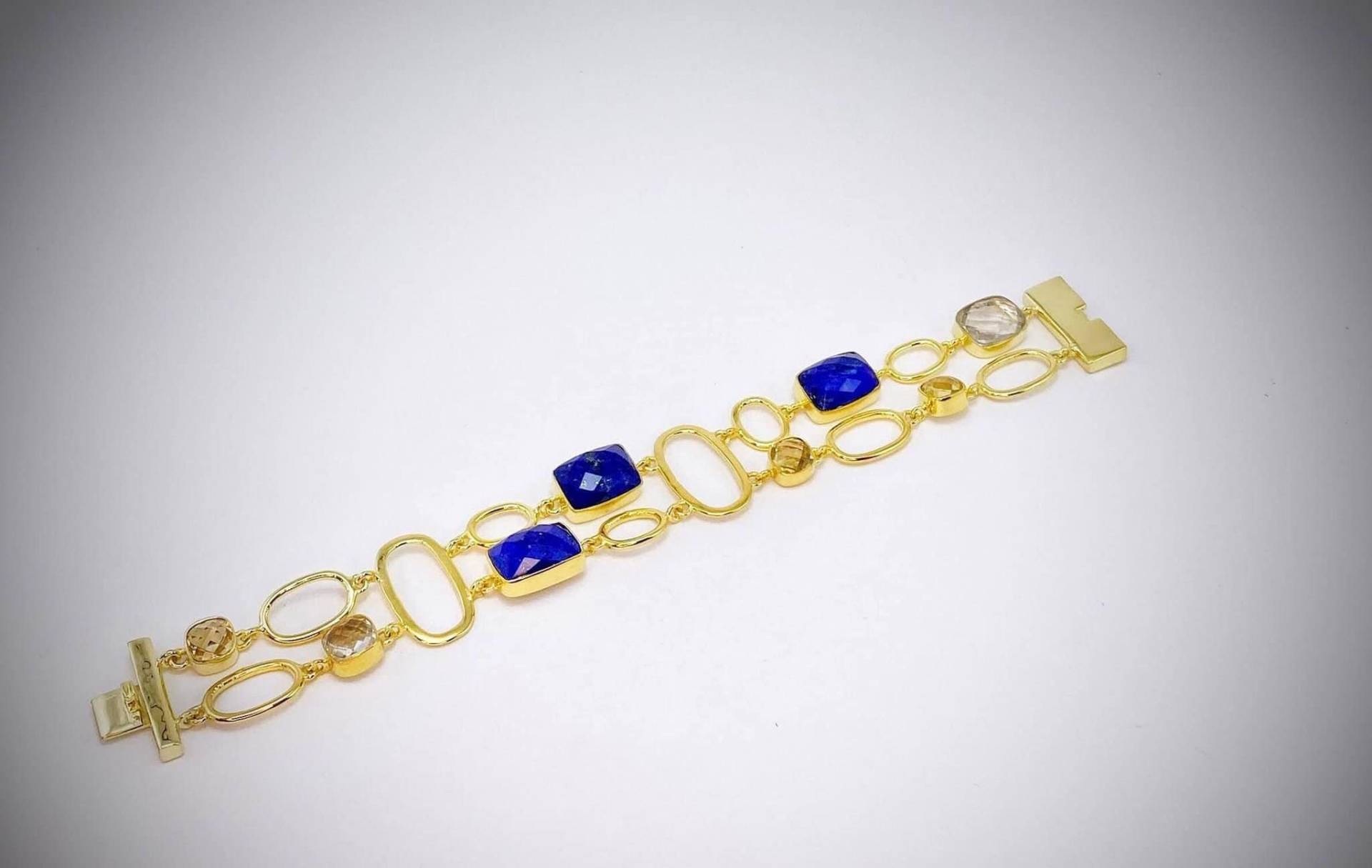 Lapis Lazuli Armband, Silber 24K Vergoldung Citrin Statement Bergkristall Art Deco Schmuck, Geschenk Für Mama von ArtissimoArtGallery