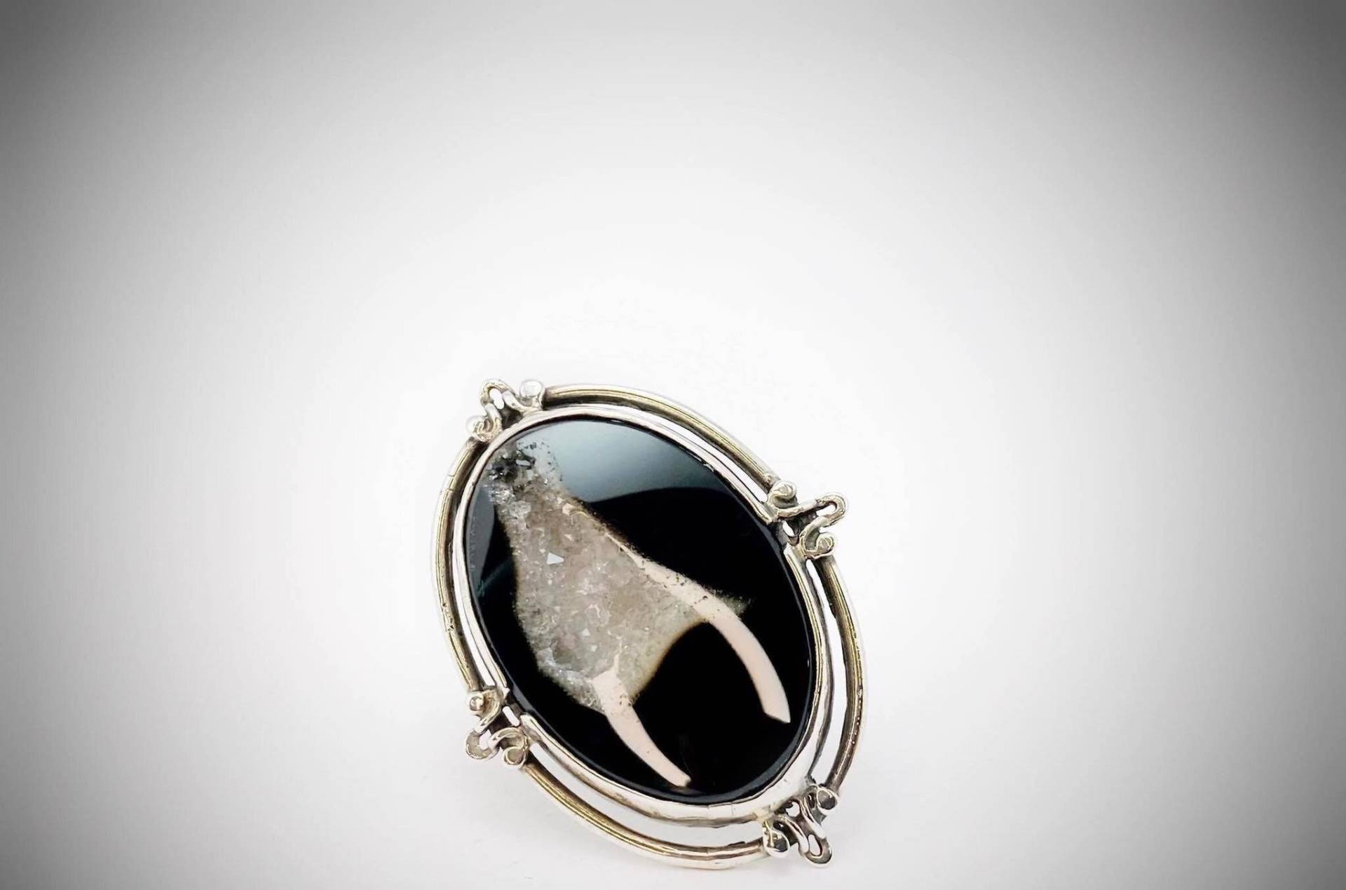 Onyx Druzy Ring, Silber Cocktail Oval Großer Birthstone Kristall Schwarz Und Weiß Schmuck, Jahrestag Geschenk von ArtissimoArtGallery