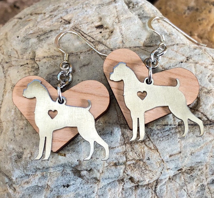 Boxer-Hunde-Ohrringe - Hunde-Ohrringe Herz-Ohrringe Aus Holz Boxer-Hunde-Schmuck Schmuck Geschenk Für Hundeliebhaber Tropfen-Ohrringe Hund von ArtistCreationsKaren