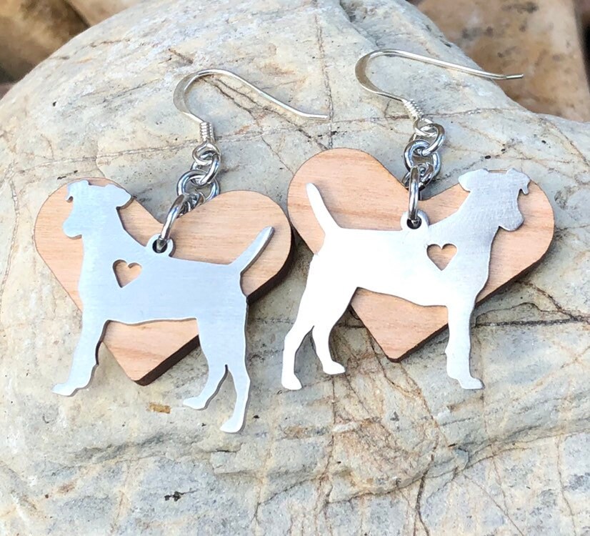 Jack Russel Hundeohrringe - Tropfenohrringe Schmuck Holzherz Haustier von ArtistCreationsKaren
