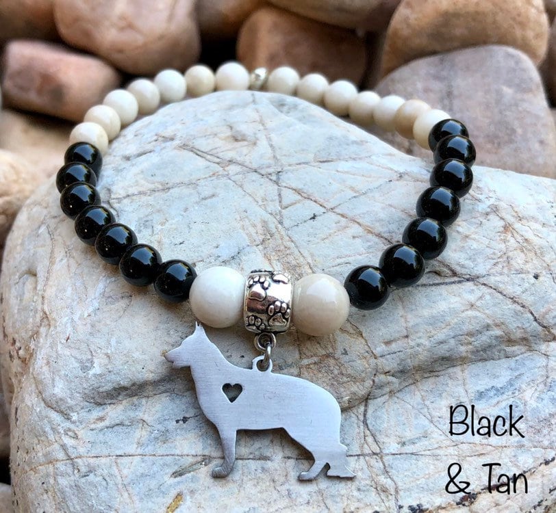 Schäferhund Edelstein Armband, Armband Deutscher Schäferhund, Schmuck, Perlenarmband, Edelsteinschmuck, Haustier, Geschenk, Weihnachten von ArtistCreationsKaren