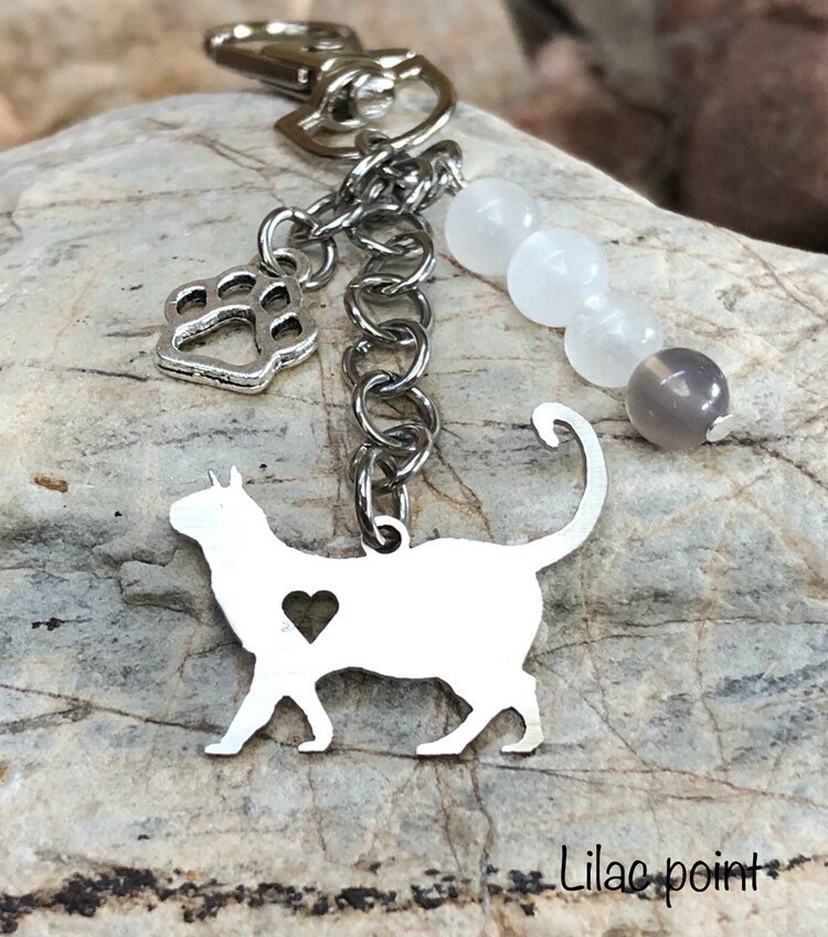 Siamkatze Schlüsselanhänger, Edelstahl Katzen Edelstein Taschenanhänger, Katzenliebhaber, Siamkatze, Siamschmuck, Schmuck, Weihnachten von ArtistCreationsKaren
