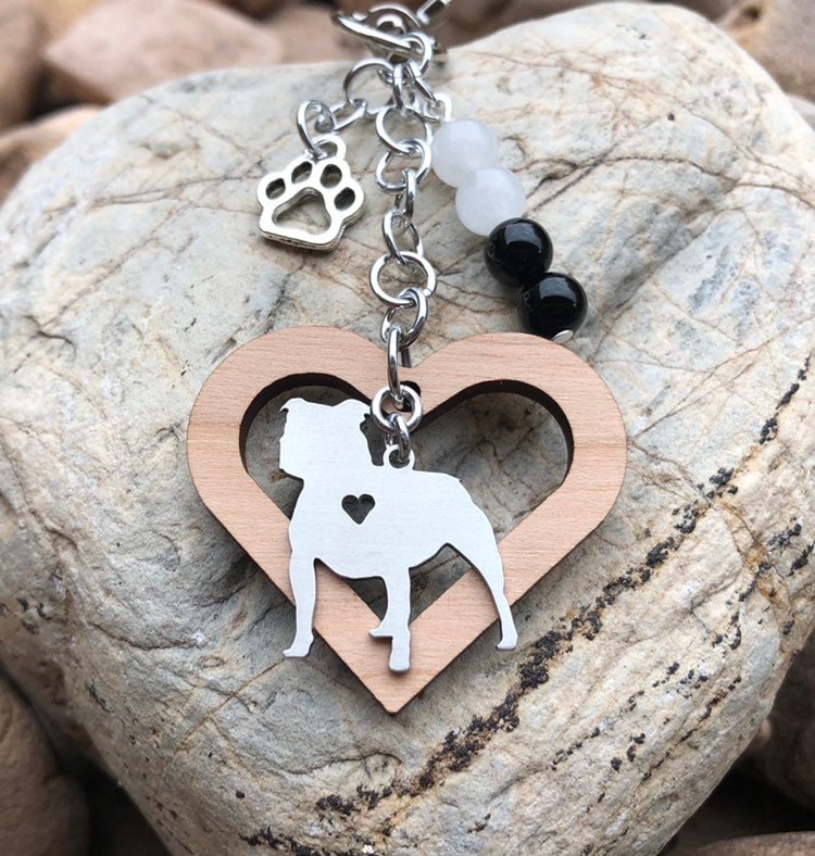 Staffordshire Terrier Hund Schlüsselanhänger, Edelstahl Edelstein Taschenanhänger, Staffy Schmuck, Tier Weihnachten Staffordshire Terrier Hund Schlüsselanhänger, Edelstahl Edelstein Taschenanhänger, Staffy Schmuck, Tier Weihnachten von ArtistCreationsKaren