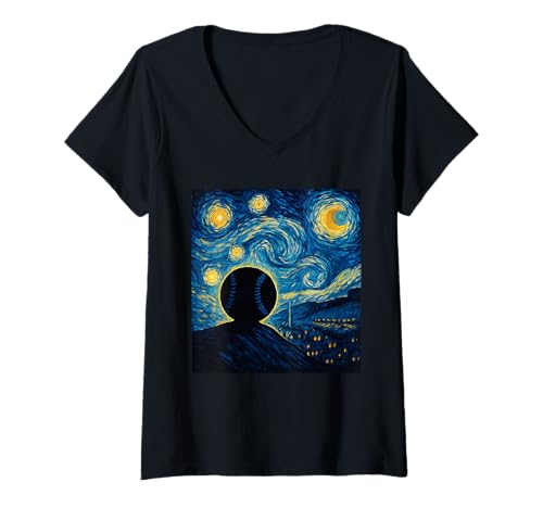 Damen Vincent Van Gogh Sternennacht-Baseball-Kunstliebhaber T-Shirt mit V-Ausschnitt Damen Vincent Van Gogh Sternennacht-Baseball-Kunstliebhaber T-Shirt mit V-Ausschnitt von Artistic Apparel by Vincent Van Gogh Enthusiasts