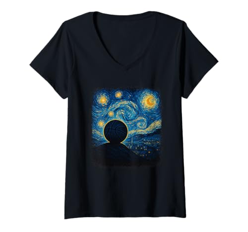 Damen Van Gogh inspiriertes Basketballkunst-Design für Fans und Spieler T-Shirt mit V-Ausschnitt Damen Van Gogh inspiriertes Basketballkunst-Design für Fans und Spieler T-Shirt mit V-Ausschnitt von Artistic Apparel by Vincent's Visionary Collection