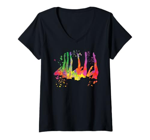 Damen Synchronschwimmen Colorsplash Team Artistic Swim T-Shirt mit V-Ausschnitt Damen Synchronschwimmen Colorsplash Team Artistic Swim T-Shirt mit V-Ausschnitt von Artistic Swimming Synchro Swim Team