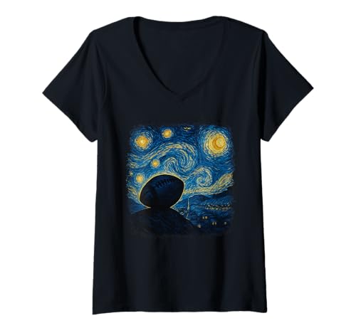 Damen Vincent Van Gogh inspirierter Sternennacht-Fußball T-Shirt mit V-Ausschnitt von Artistic Threads by Vincent Van Gogh Merch Co.