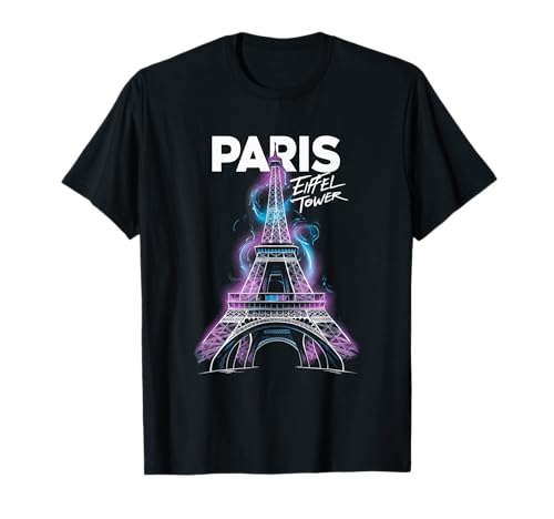 Artistic Travel Tees Buntes Paris Eiffelturm künstlerisches Frankreich Damen T-Shirt Schwarz S von Artistic Travel Tees