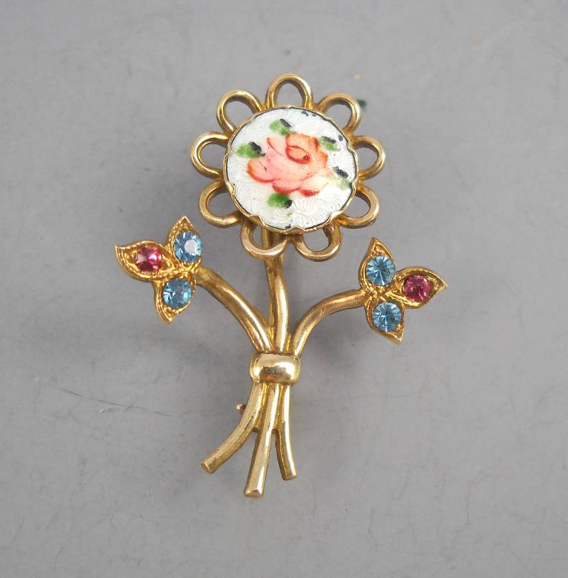 Einzelne Blume Gold Ton Geformt, Emaille Und Strass Revers Pin Vintage von ArtisticInnerChi