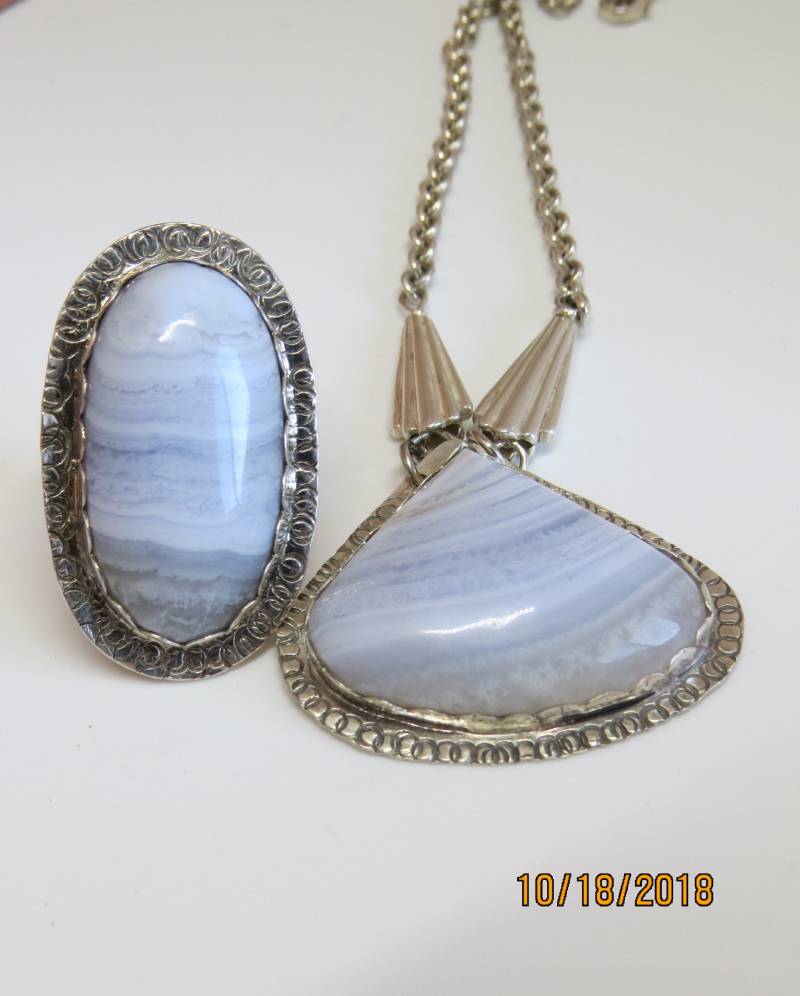 Blaue Spitze Achat Halskette Und Ring von ArtisticJewelrybyPLT