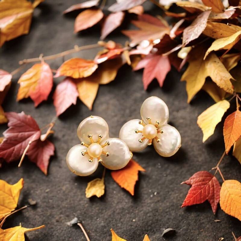 Art-Deco-Natürliche Perle Blume Baumeln Ohrringe 3D Gold Floral Tropfen Ohrstecker Braut Perlen Schmuck von ArtisticPearlsReal